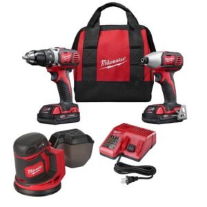 Milwaukee M18 Drill Driver, Impact Driver, Random Orbit Sander 3pc Combo Kit